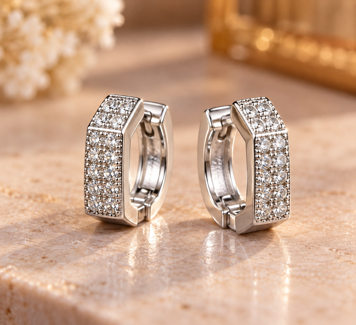 Clarity Pavé Block Huggies Earring