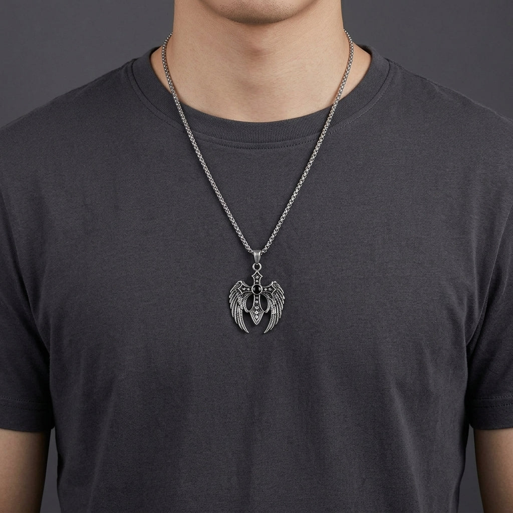 Noir Wing Cross Pendant
