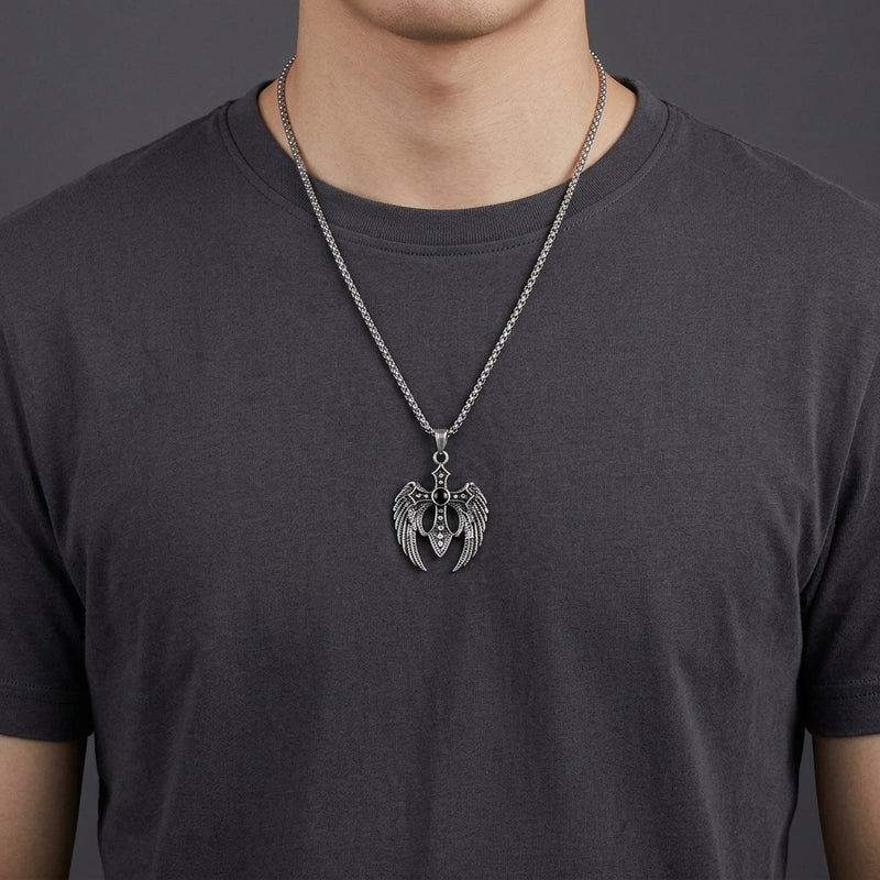 Noir Wing Cross Pendant